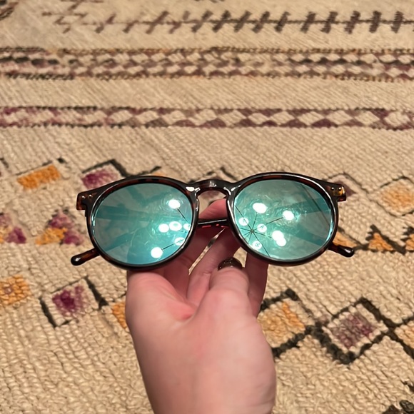 Tortoise Brown Green Reflective Lens Round Sunglasses - Picture 16 of 17